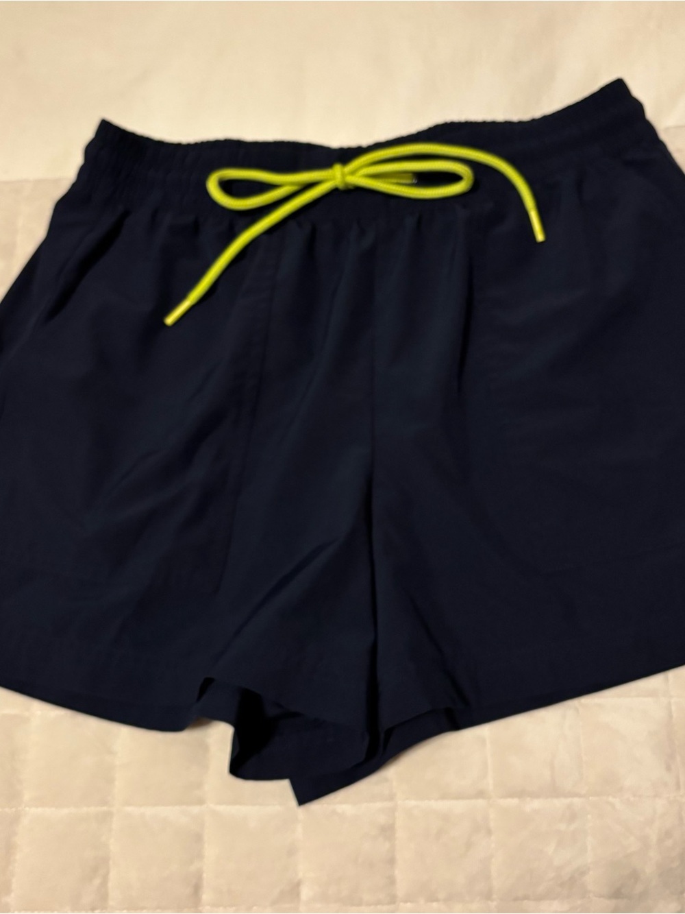 Lou & Grey Navy Athletic Shorts with Lime Drawstring